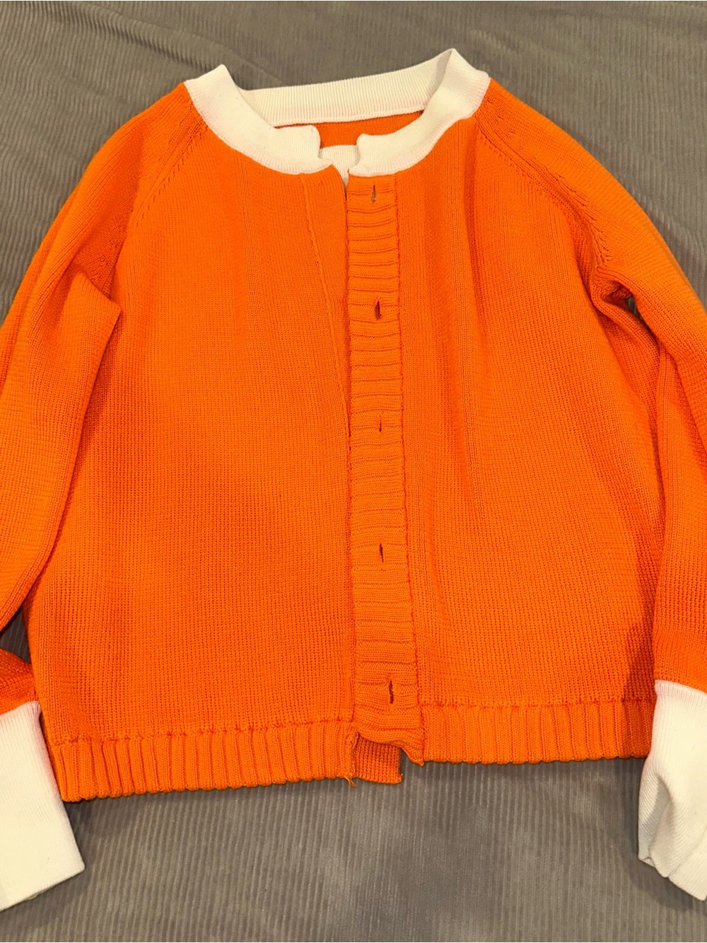 Amazon Orange and White Knit Button Cardigan